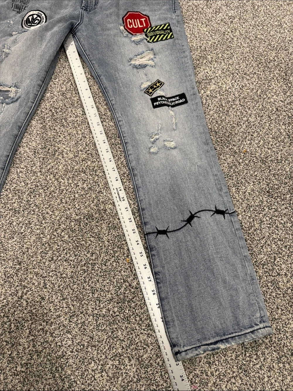 Cult of Individuality Slim Distressed Patchwork Rocker Grunge Men's Jeans 36x33